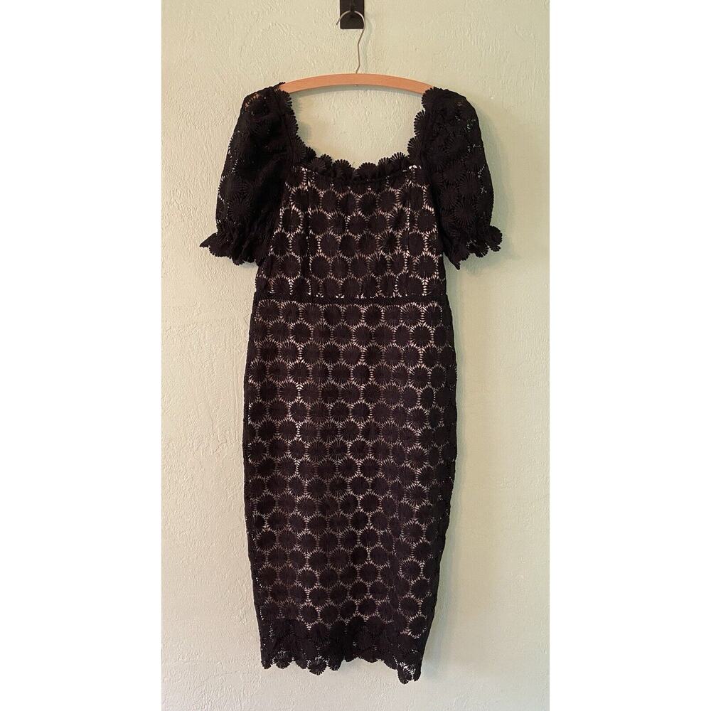 BLACK Lace Scoop Neck Stretch Short Sleeve Midi Dress FORMAL Size Large